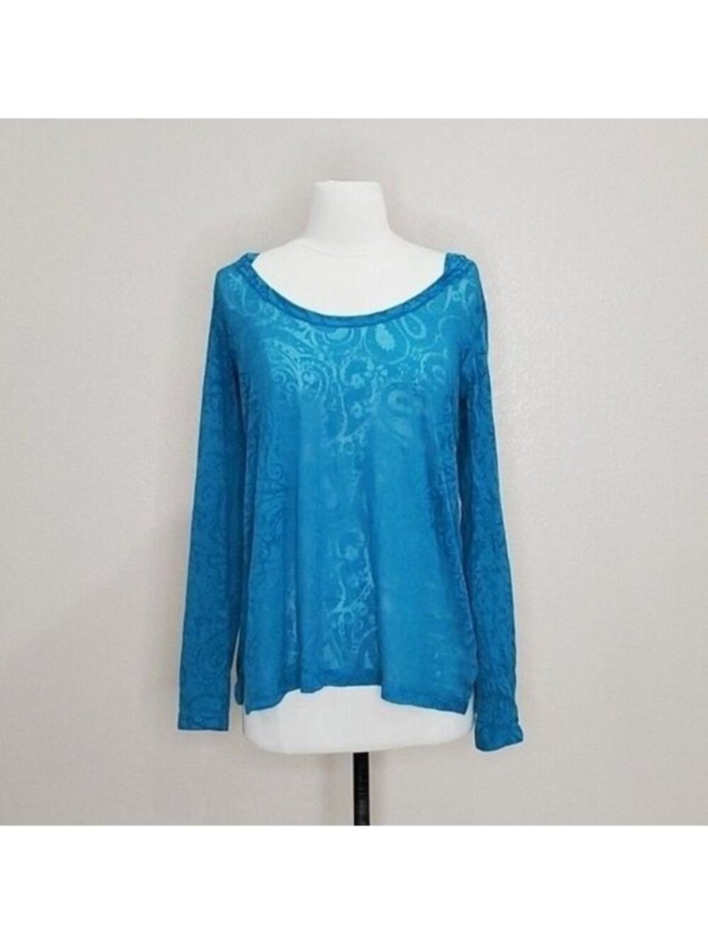 Teal Paisley Burnout Hooded Top Size Medium